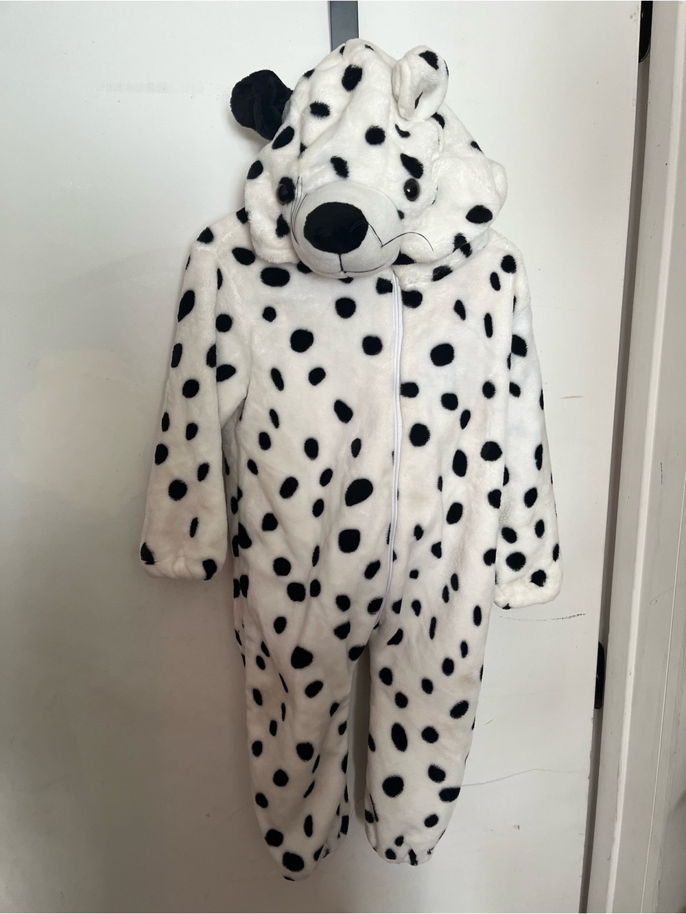 Plush Dalmatian Hooded One-Piece for Kids - White with Black Spots